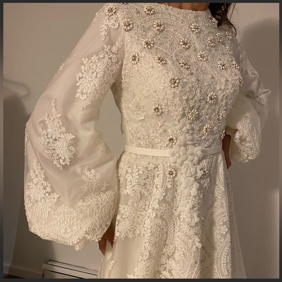 TEUTA MATOSHI Brand new never worn beautiful custom made white Gown PROM WEDDING - Picture 4 of 16